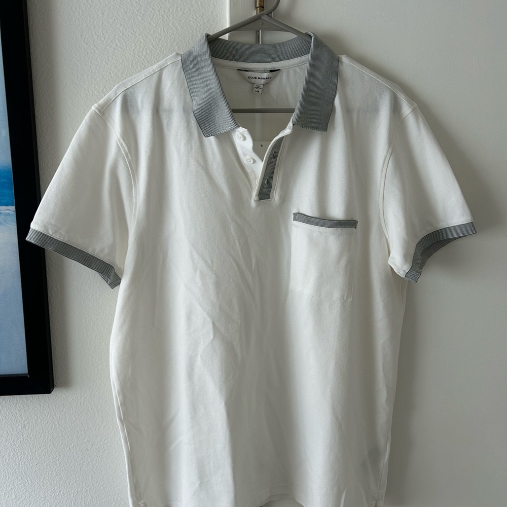 Men's Club Monaco White and Gray Polo Shirt